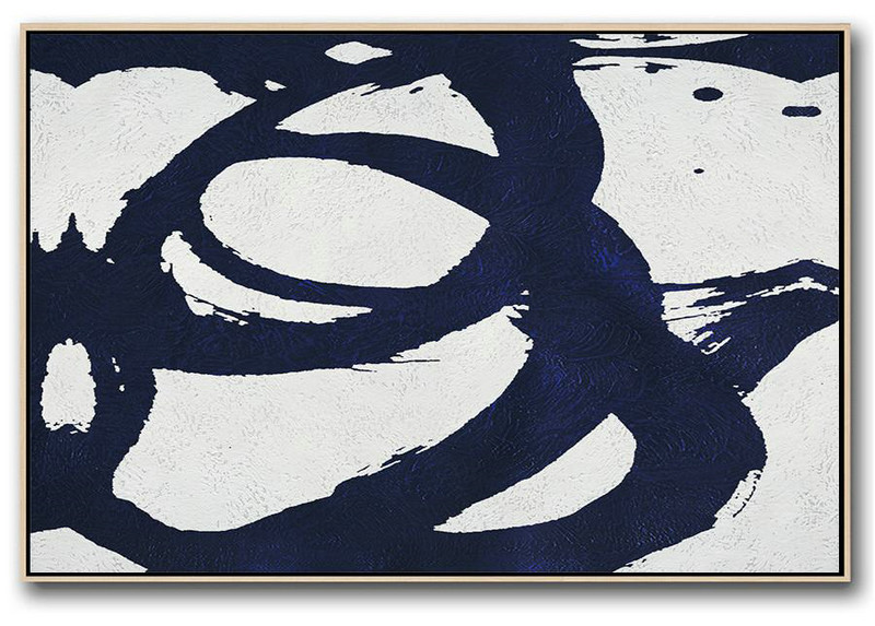 Horizontal Navy Painting Abstract Minimalist Art On Canvas,Custom Canvas Wall Art #E7Z6